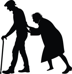 Elderly person assisting another silhouette vector
