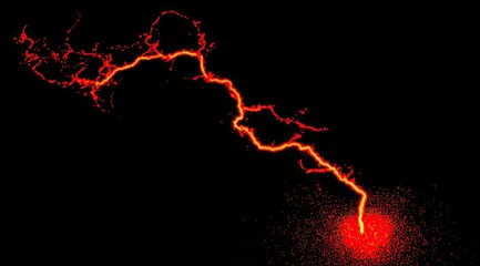 Fiery, branching lightning bolt against black background