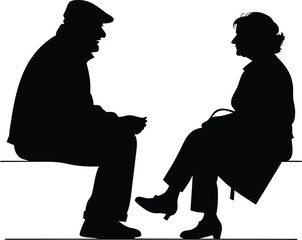 Elderly couple silhouette sitting together vector
