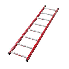 Red painted ladder with silver rungs on a black studio backdrop