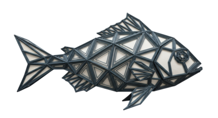 Isolated 3D fish design, geometric art, triangle pattern, polygonal, aquarium, piscatorial hobby