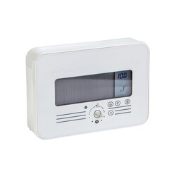 Obraz premium White climate control panel with digital display and control dial close up