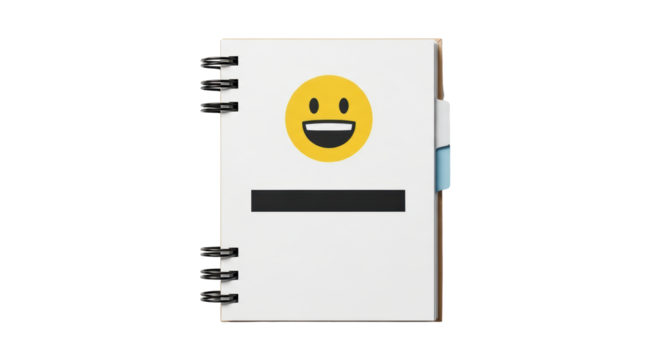 Isolated spiral notebook with a happy face, simple planner for work and school notes