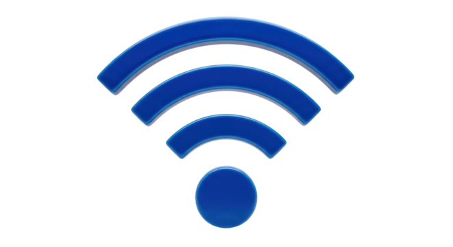 Isolated blue wi-fi symbol for wireless internet connection networking technology access
