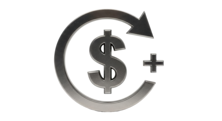 Isolated currency exchange and return symbol of an arrow and a dollar sign with a plus sign