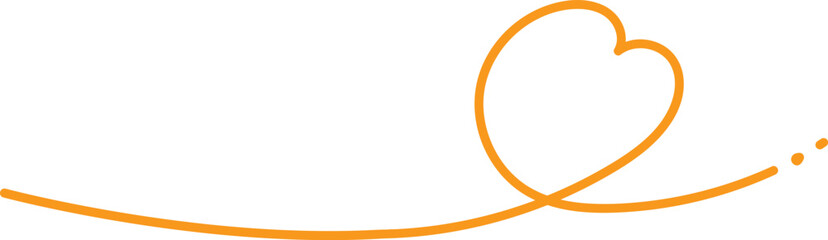 手書きの長い線のくるんとしたオレンジのハートのイラスト素材