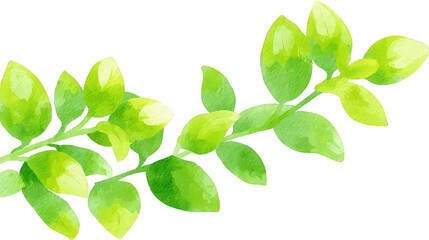 Watercolor Style Green Leaves Branch