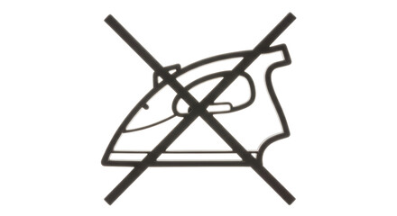 Isolated clothing care sign forbidding ironing fabric, garment, and textiles items