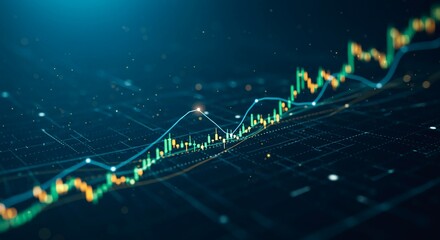 Digital financial chart showing upward trend with technical indicators.