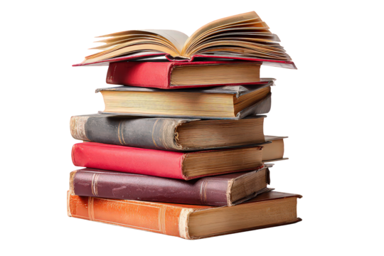 Vintage Books Stacked Against Black Background