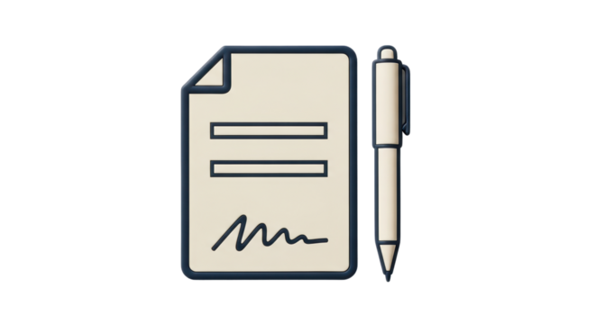 Isolated document and pen, business illustration of signature form, legal agreement concept