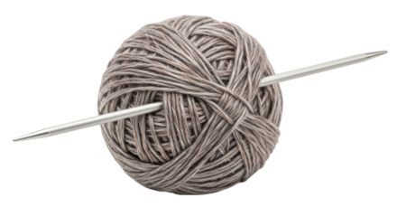 Isolated yarn ball with knitting needle, soft wool craft supply, knitting, needlework, fiber