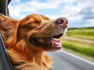 Happy dog enjoying car ride