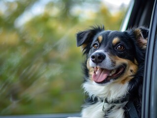 Happy dog in car window