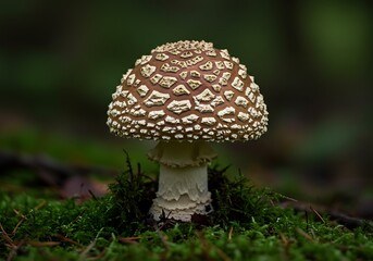 Brown & White Toadstool in Forest Moss