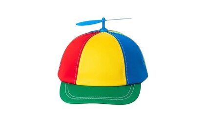Colorful propeller hat with red, yellow, blue, and green isolated on white background