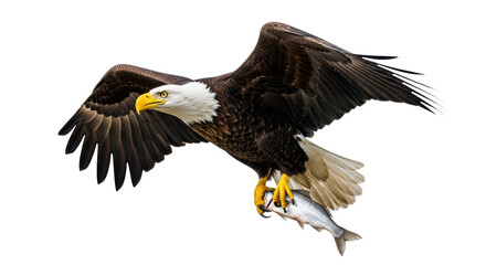 Isolated Bald eagle catching fish a powerful predator majestic bird of prey in flight