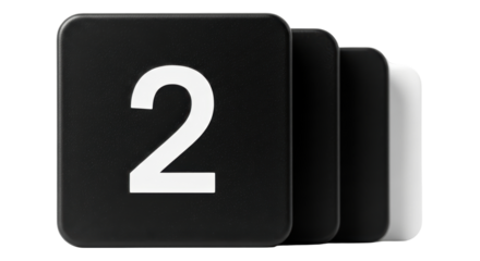 Isolated black number 2 blocks, a set of number tiles, education symbol, and classroom learning