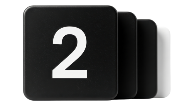 Isolated black number 2 blocks, a set of number tiles, education symbol, and classroom learning