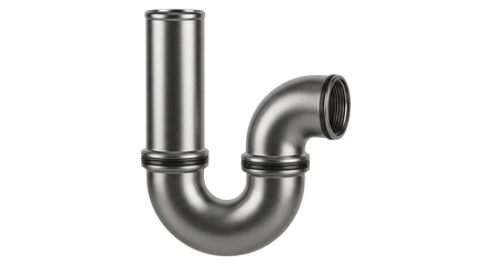 Isolated chrome-colored pipe in a U-shape configuration for plumbing and drainage purposes