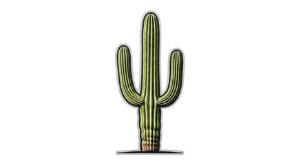 Isolated saguaro cactus with three arms, a desert plant, prickly, green, with texture