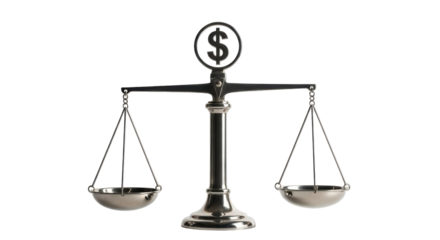 Isolated antique balance scales, justice measuring, weighing economic value symbol