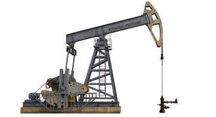 Isolated Pumpjack or horsehead beam pump, an artificial lift system on white