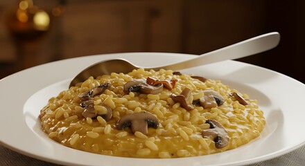 Creamy Mushroom Risotto on White Plate