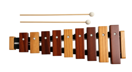 Isolated xylophone musical instrument close up and two mallets for playing percussion