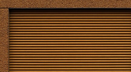 Close-up of a tan, corrugated roller shutter
