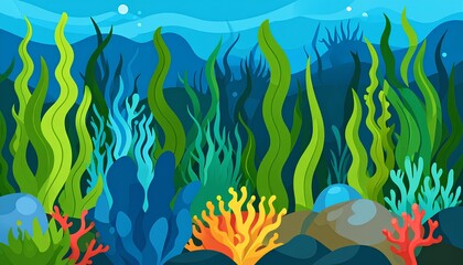 Naklejka premium vector cartoon illustration of seaweed algae growing on the seabed