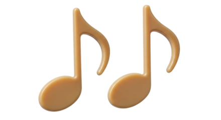 Isolated pair of eighth musical notes symbol graphic element, caramel color tone