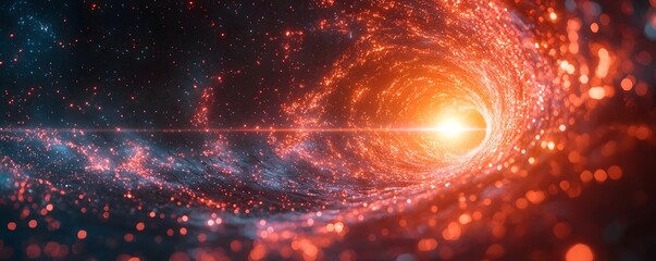 Obraz premium A bright energetic core illuminates a swirling cosmic vortex of luminous particles