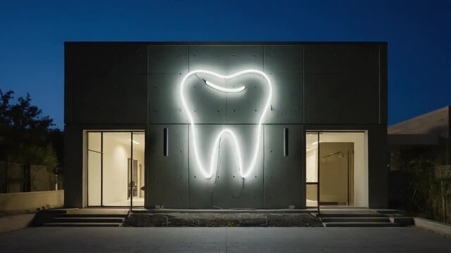 Neon sign of a tooth at a dentist.