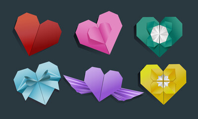 Origami Heart Illustration Collection with Colorful Paper Craft Design