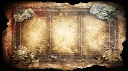 Aged parchment with three empty panels and decorative elements