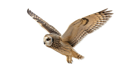 Isolated Short-eared Owl in Flight, graceful predator with outspread wings, hunting bird