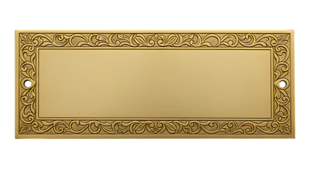 Brass nameplate with engraved Mughal floral pattern isolated on transparent background