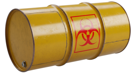 Isolated Yellow Metal Barrel with Biohazard Symbol Representing Hazardous Material Waste