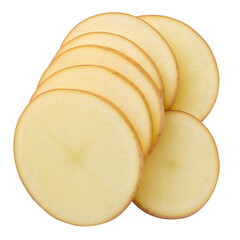 Potato slices, stacked isolated on white or transparent background, PNG format.