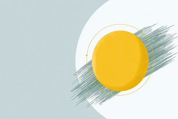 Abstract graphic with a bold yellow circle, muted gray, and brush strokes