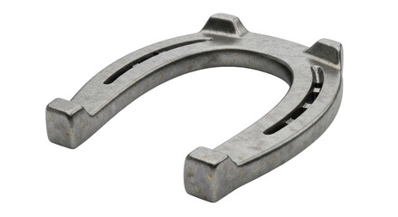 Isolated horseshoe in silver metal for luck or sport, horseshoe with nail holes and edges
