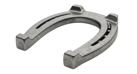 Isolated horseshoe in silver metal for luck or sport, horseshoe with nail holes and edges