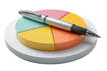 Colorful Pie Chart With Pen On White Platform