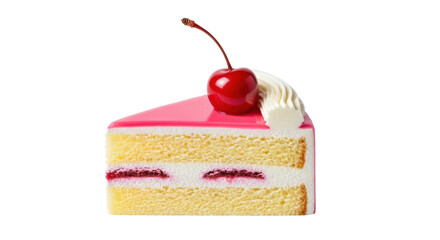 Isolated Slice of Cake with Cherry Topping and Pink Glaze, a Sweet Dessert Item