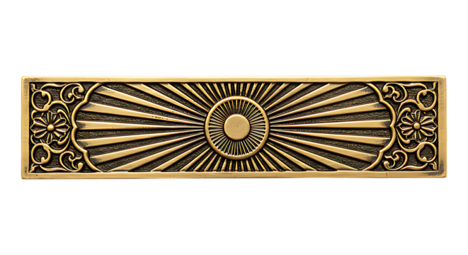 Bronze nameplate with Mughal sunburst motif carving isolated on transparent background