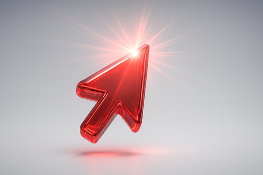 Glowing Light Red Click pointer cursor arrow icon on transparent background