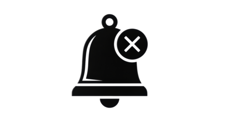 Isolated muted notification bell indicating silence, alert icon, quiet mode symbol design
