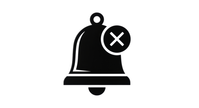 Isolated muted notification bell indicating silence, alert icon, quiet mode symbol design