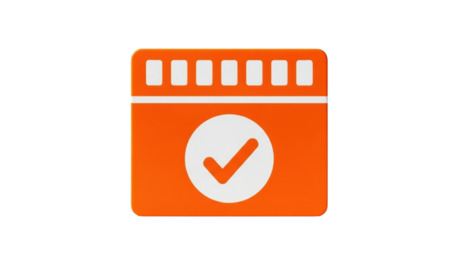 Isolated orange calendar with checkmark concept of time management and deadline reminder